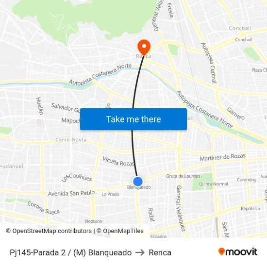 Pj145-Parada 2 / (M) Blanqueado to Renca map