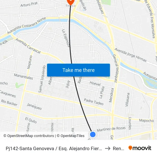 Pj142-Santa Genoveva / Esq. Alejandro Fierro to Renca map