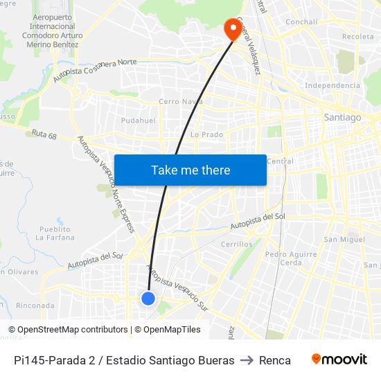 Pi145-Parada 2 / Estadio Santiago Bueras to Renca map