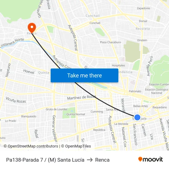 Pa138-Parada 7 / (M) Santa Lucía to Renca map