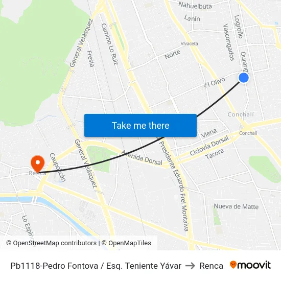 Pb1118-Pedro Fontova / Esq. Teniente Yávar to Renca map