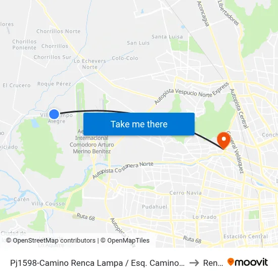 Pj1598-Camino Renca Lampa / Esq. Camino El Estero to Renca map