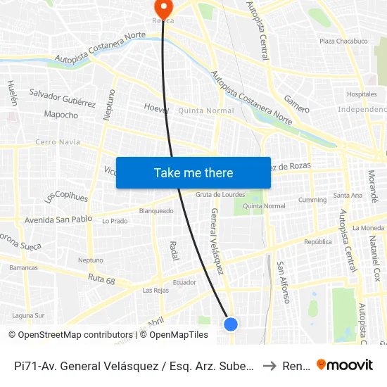 Pi71-Av. General Velásquez / Esq. Arz. Subercaseaux to Renca map