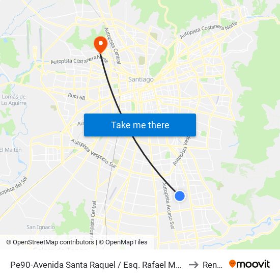 Pe90-Avenida Santa Raquel / Esq. Rafael Matus to Renca map