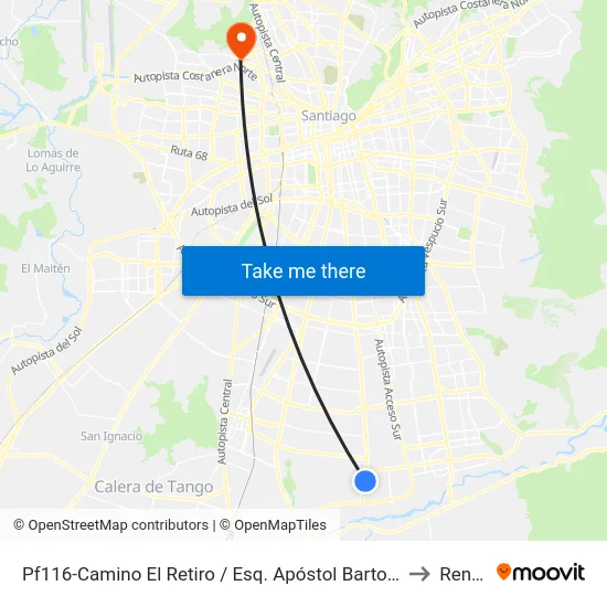 Pf116-Camino El Retiro / Esq. Apóstol Bartolomé to Renca map