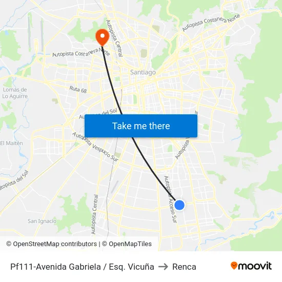 Pf111-Avenida Gabriela / Esq. Vicuña to Renca map