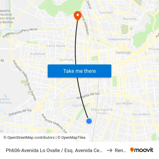 Ph606-Avenida Lo Ovalle / Esq. Avenida Central to Renca map