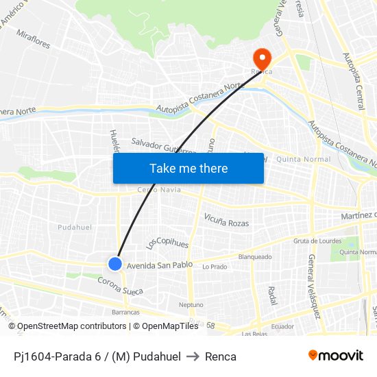 Pj1604-Parada 6 / (M) Pudahuel to Renca map