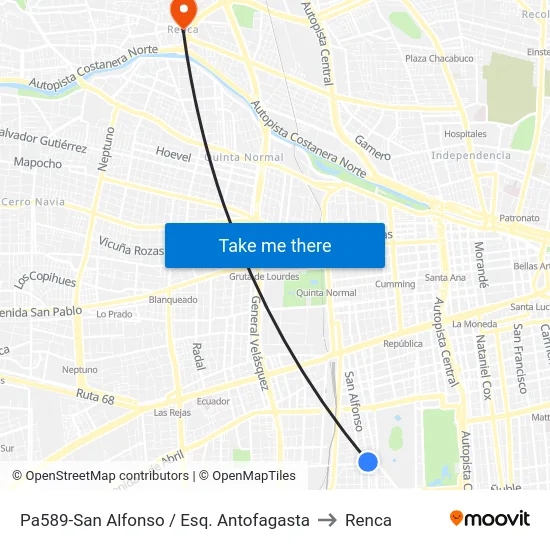 Pa589-San Alfonso / Esq. Antofagasta to Renca map