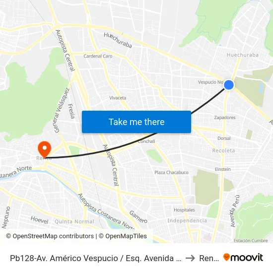 Pb128-Av. Américo Vespucio / Esq. Avenida Recoleta to Renca map