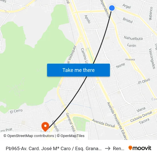 Pb965-Av. Card. José Mª Caro / Esq. Granada to Renca map