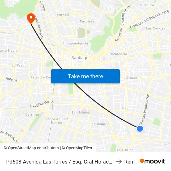 Pd608-Avenida Las Torres / Esq. Gral.Horacio Toro to Renca map