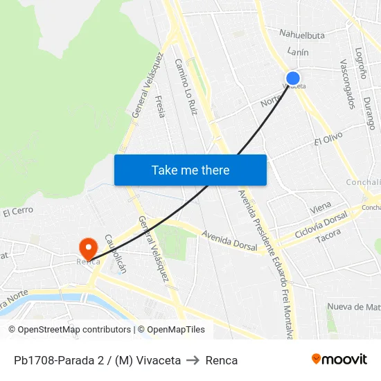 Pb1708-Parada 2 / (M) Vivaceta to Renca map