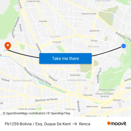 Pb1259-Bolivia / Esq. Duque De Kent to Renca map
