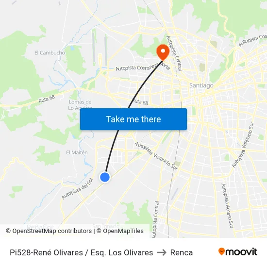 Pi528-René Olivares / Esq. Los Olivares to Renca map