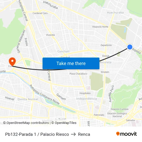 Pb132-Parada 1 / Palacio Riesco to Renca map