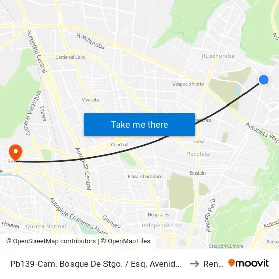 Pb139-Cam. Bosque De Stgo. / Esq. Avenida El Salto to Renca map