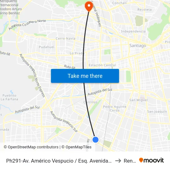Ph291-Av. Américo Vespucio / Esq. Avenida Central to Renca map