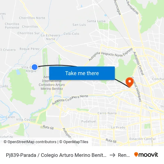 Pj839-Parada / Colegio Arturo Merino Benítez to Renca map