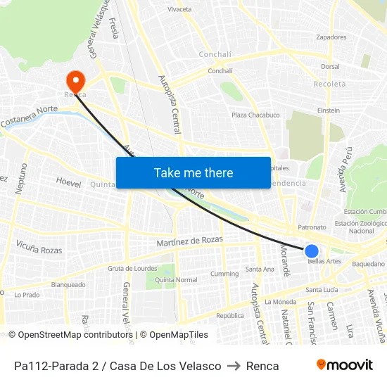 Pa112-Parada 2 / Casa De Los Velasco to Renca map