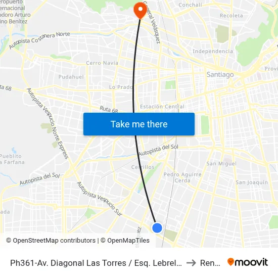 Ph361-Av. Diagonal Las Torres / Esq. Lebreles to Renca map