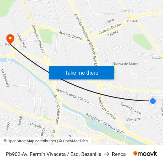 Pb902-Av. Fermín Vivaceta / Esq. Bezanilla to Renca map