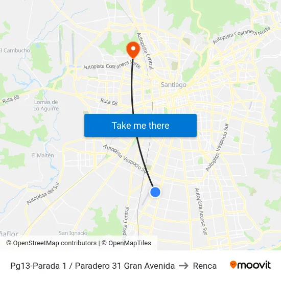 Pg13-Parada 1 / Paradero 31 Gran Avenida to Renca map