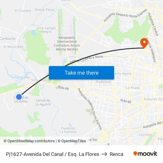 Pj1627-Avenida Del Canal / Esq. La Flores to Renca map