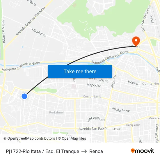 Pj1722-Río Itata / Esq. El Tranque to Renca map