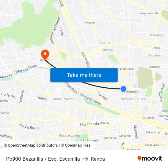 Pb900-Bezanilla / Esq. Escanilla to Renca map