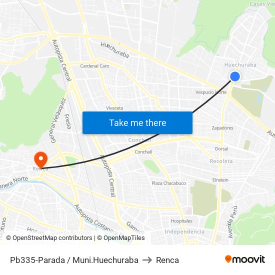 Pb335-Parada / Muni.Huechuraba to Renca map
