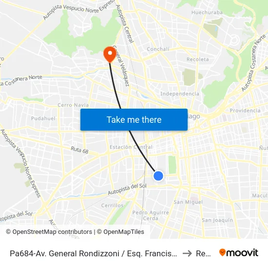 Pa684-Av. General Rondizzoni / Esq. Francisco Pizarro to Renca map