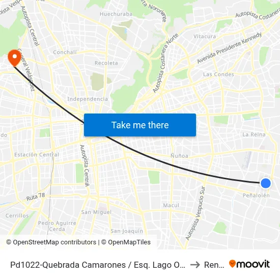Pd1022-Quebrada Camarones / Esq. Lago O'Higgins to Renca map