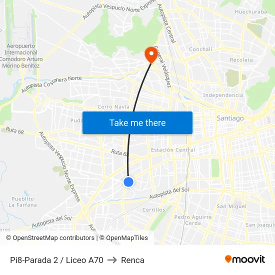 Pi8-Parada 2 / Liceo A70 to Renca map