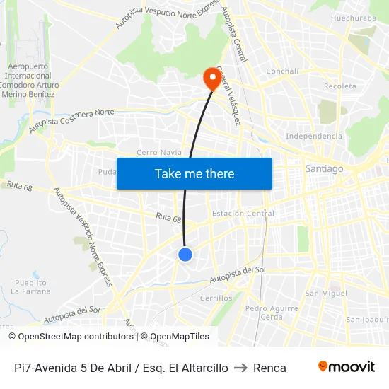 Pi7-Avenida 5 De Abril / Esq. El Altarcillo to Renca map