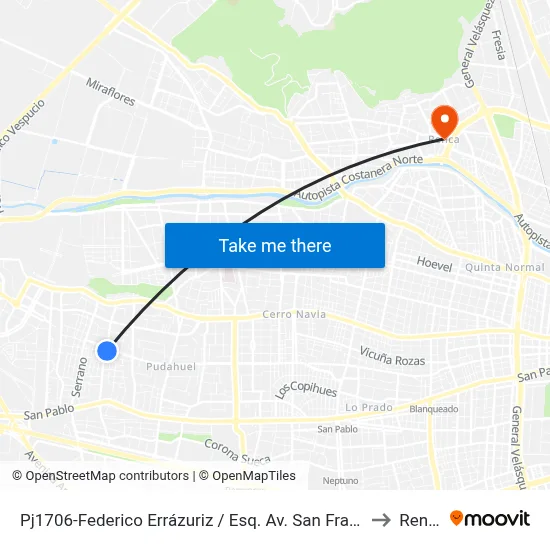 Pj1706-Federico Errázuriz / Esq. Av. San Francisco to Renca map