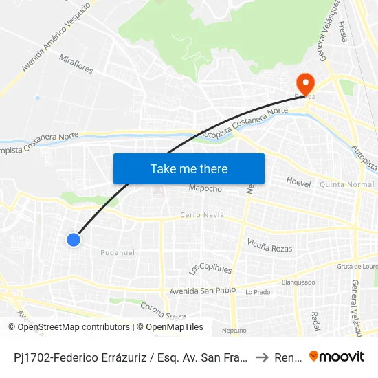 Pj1702-Federico Errázuriz / Esq. Av. San Francisco to Renca map