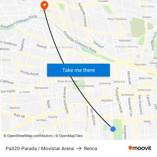 Pa320-Parada / Movistar Arena to Renca map