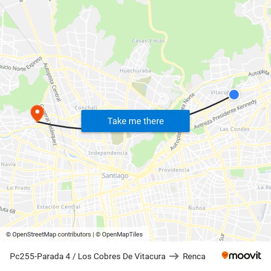 Pc255-Parada 4 / Los Cobres De Vitacura to Renca map