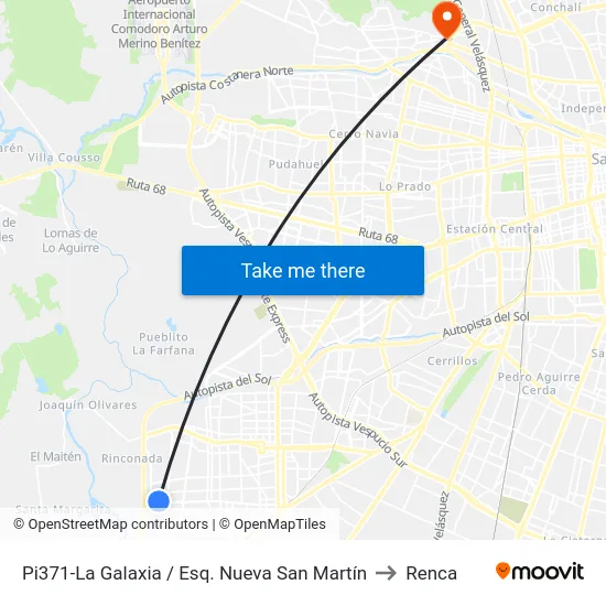 Pi371-La Galaxia / Esq. Nueva San Martín to Renca map