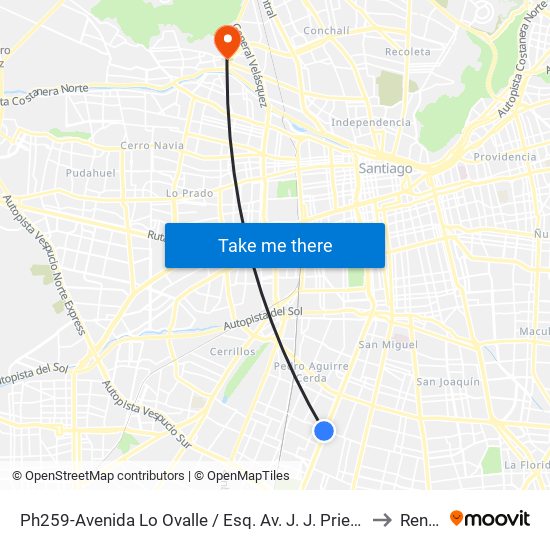 Ph259-Avenida Lo Ovalle / Esq. Av. J. J. Prieto Vial to Renca map
