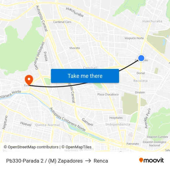 Pb330-Parada 2 / (M) Zapadores to Renca map