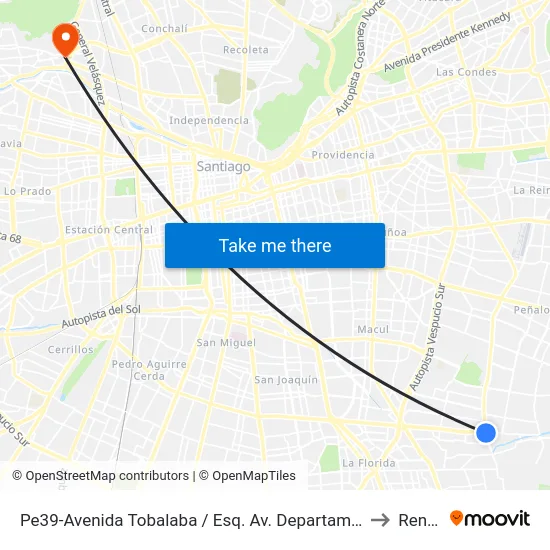 Pe39-Avenida Tobalaba / Esq. Av. Departamental to Renca map