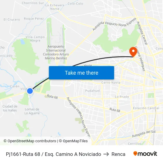 Pj1661-Ruta 68 / Esq. Camino A Noviciado to Renca map