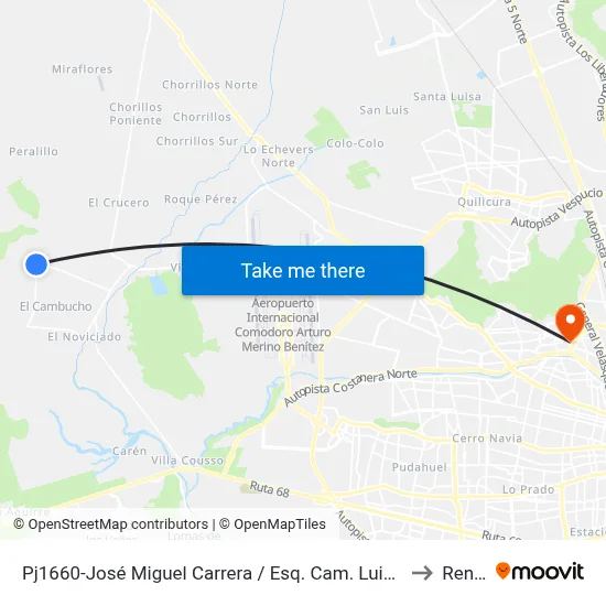 Pj1660-José Miguel Carrera / Esq. Cam. Luis Cruz M. to Renca map