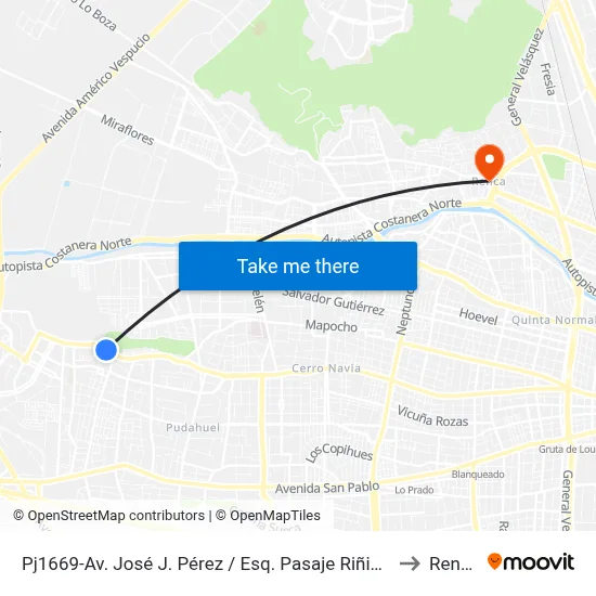 Pj1669-Av. José J. Pérez / Esq. Pasaje Riñihue to Renca map