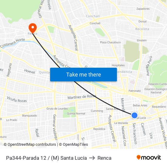 Pa344-Parada 12 / (M) Santa Lucía to Renca map