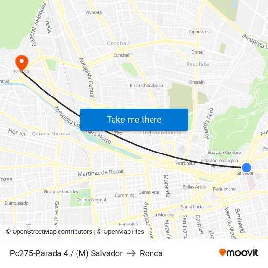 Pc275-Parada 4 / (M) Salvador to Renca map