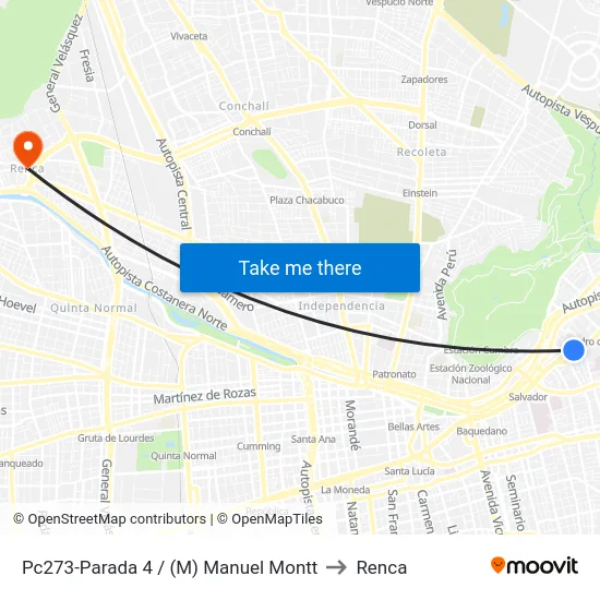 Pc273-Parada 4 / (M) Manuel Montt to Renca map