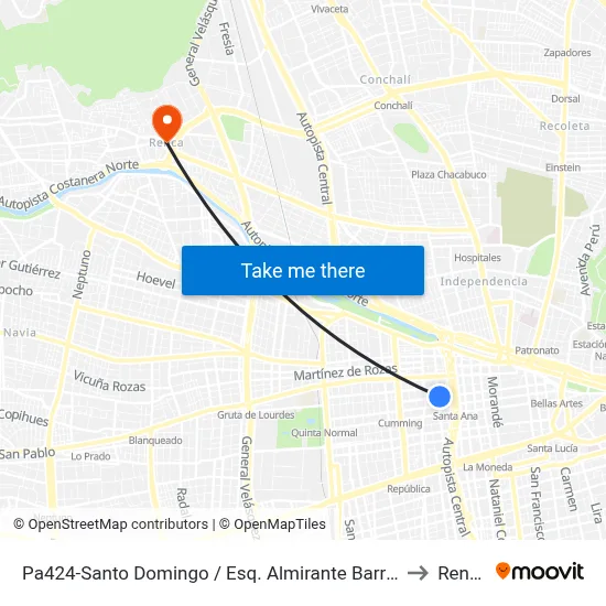 Pa424-Santo Domingo / Esq. Almirante Barroso to Renca map